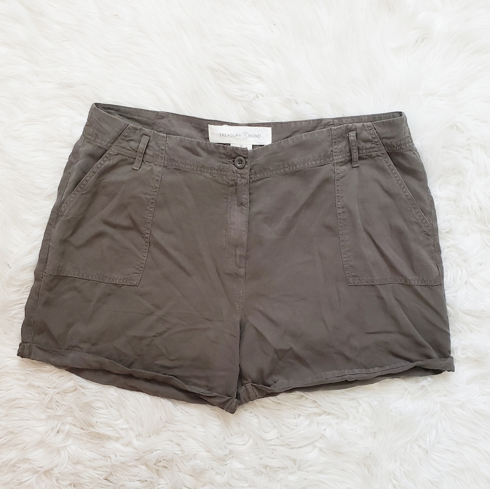 Treasure & Bond Utility Olive High Waist Shorts